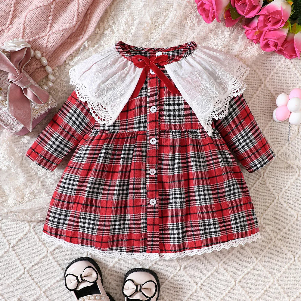 Baby Girl Long Sleeve Red Plaid Dress