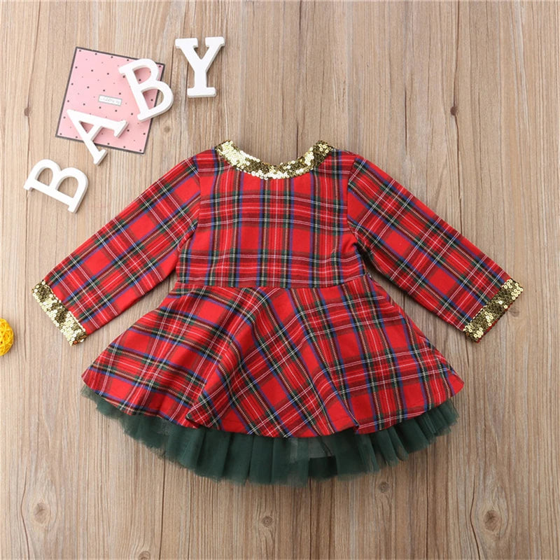 Red Plaid Bow Lace Tutu Dress for Little Princesses