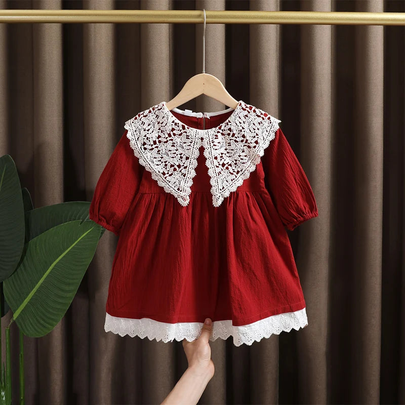 Elegant Lace Long Sleeve Dress for Baby Girls