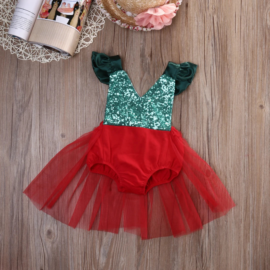 Sparkling Sweetheart: Baby Girl Tulle Sequined Bodysuit Dress