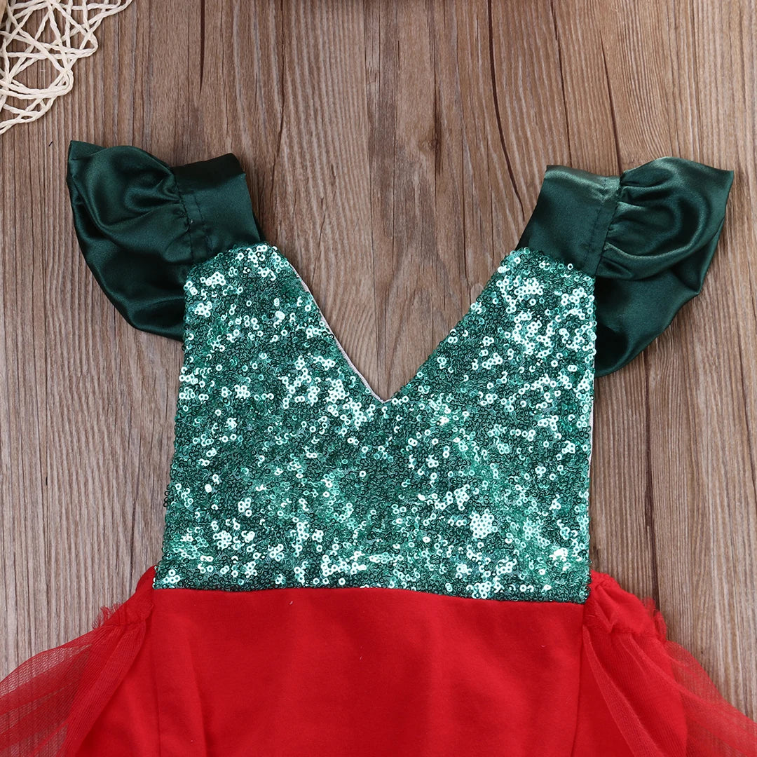 Sparkling Sweetheart: Baby Girl Tulle Sequined Bodysuit Dress