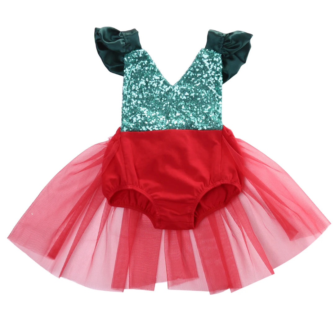 Sparkling Sweetheart: Baby Girl Tulle Sequined Bodysuit Dress