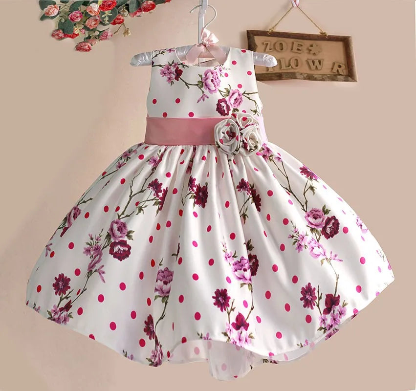 Rose Floral Tribute Silk Kids Dresses for Girls