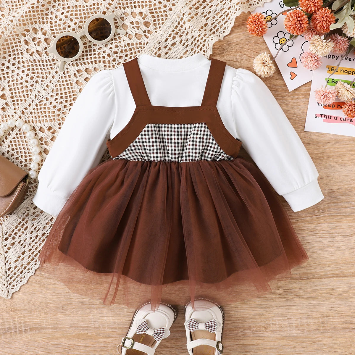 Adorable Bubble Sleeve Baby Dress Set