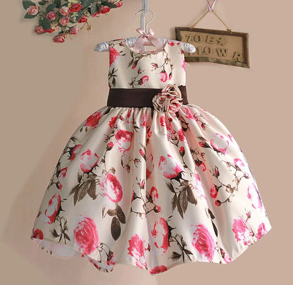 Rose Floral Tribute Silk Kids Dresses for Girls