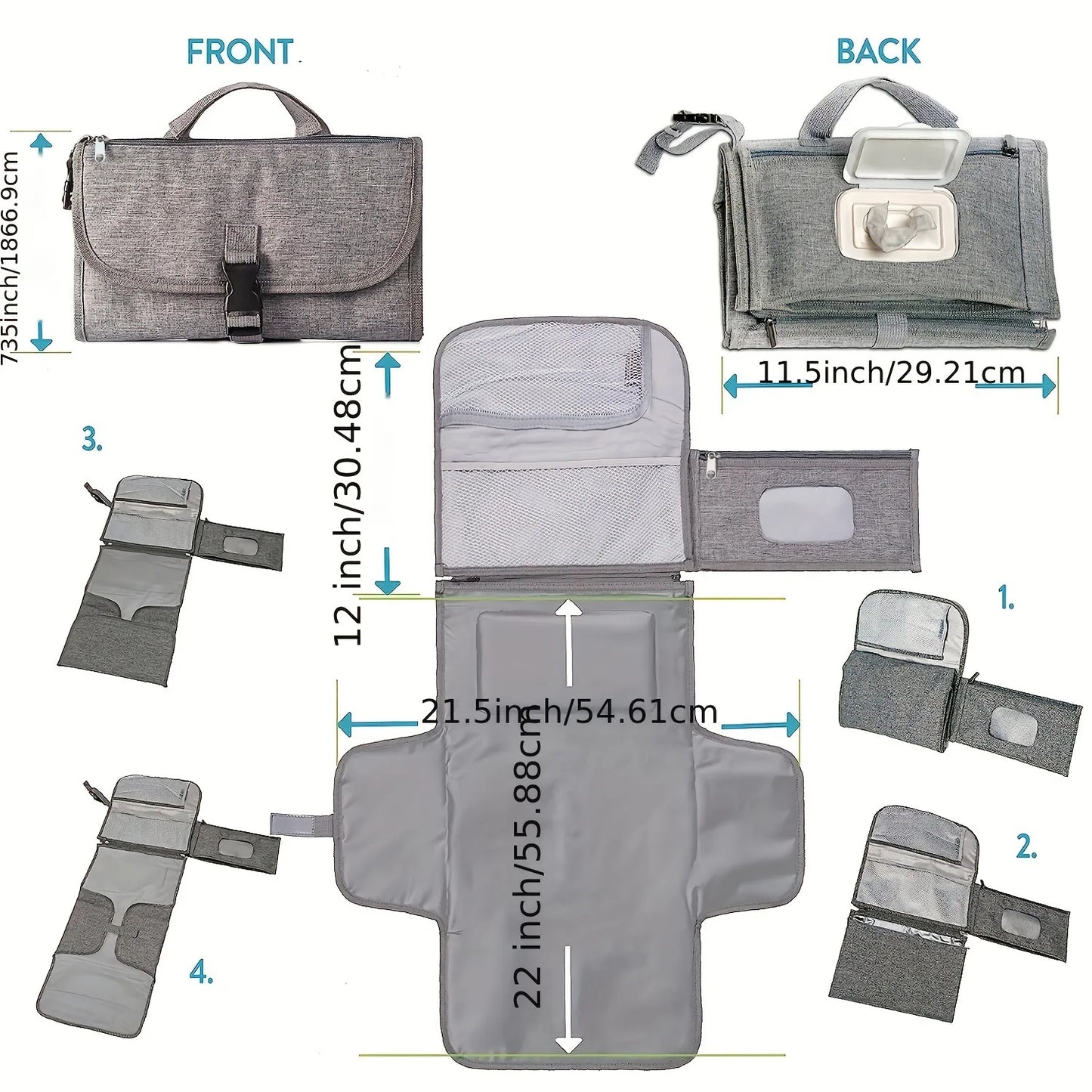 Portable Diaper Changing Pad - Waterproof Travel Changing Kit