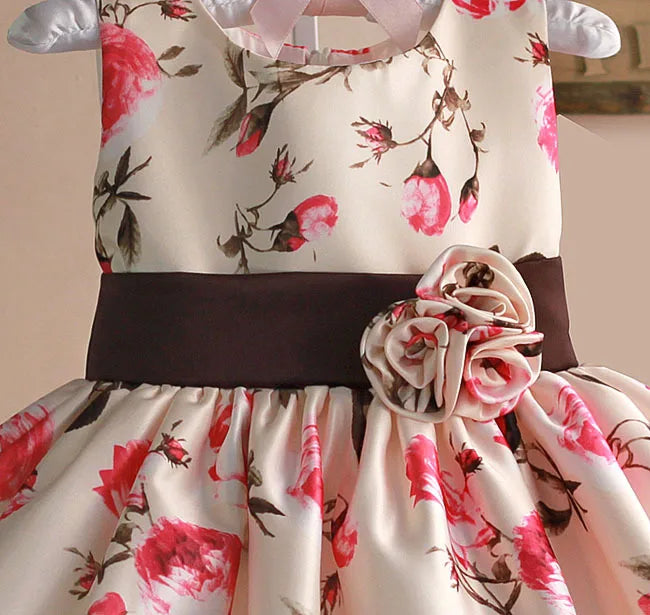 Rose Floral Tribute Silk Kids Dresses for Girls